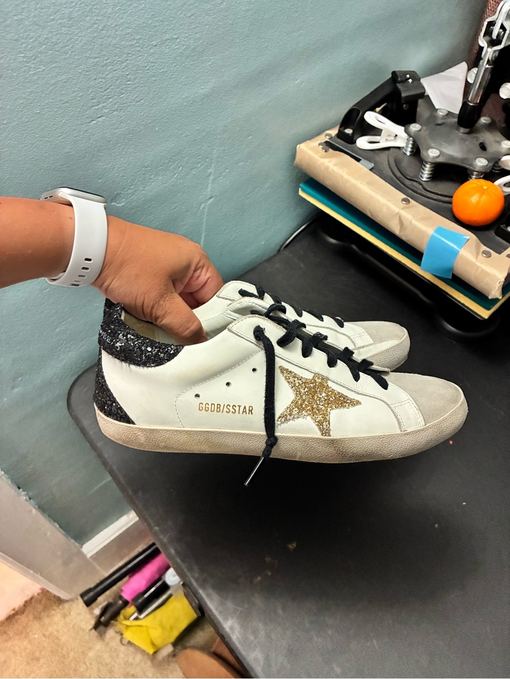 Golden Goose Kids Sneakers - White with Gold Star & Black Heel